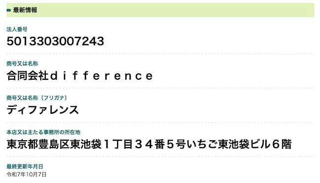 合同会社differenceの登記