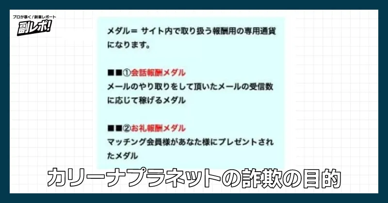 カリーナプラネットの詐欺の目的