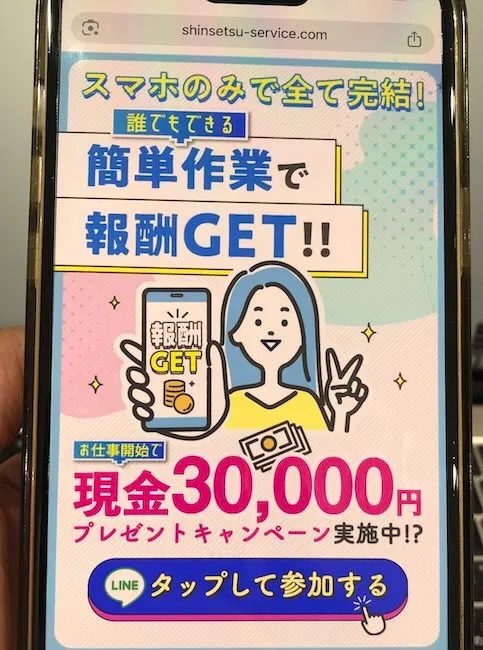 株式会社カインドネスインターナショナルの副業の実際の広告をスマホで撮影