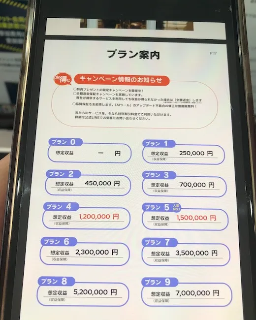 SUN VISTA TRADING COMPANY LIMITEDのプラン案内画像をスマホで撮影