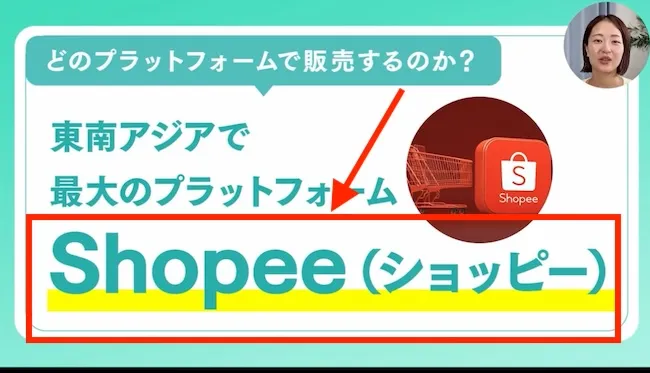 Shopeeを使った物販であることが動画内で判明