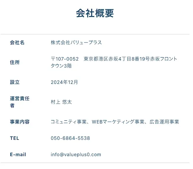 株式会社バリュープラスの会社概要