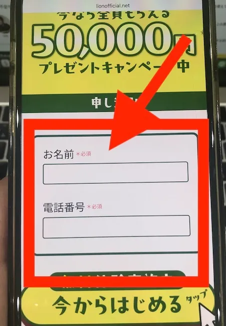 株式会社LIONの副業に申し込んでみる様子