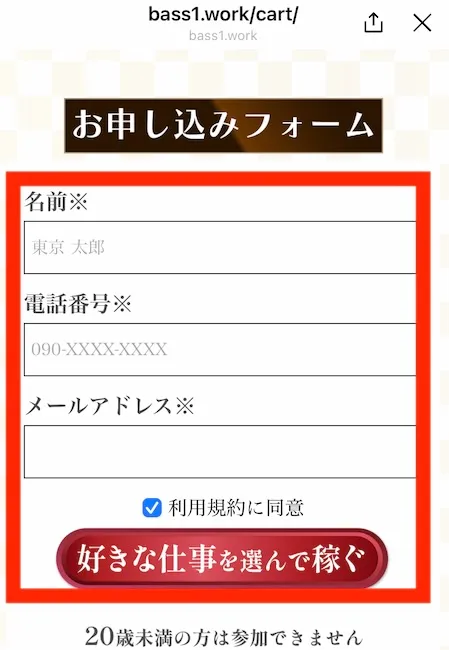 Aerodyneの申し込みフォーム