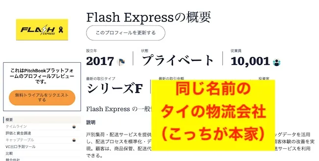 Flash Expressと同じ名前・所在地のタイの物流会社