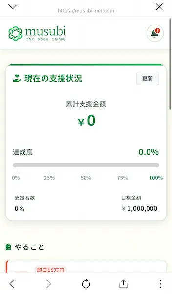 結-musubiのログイン後の画面