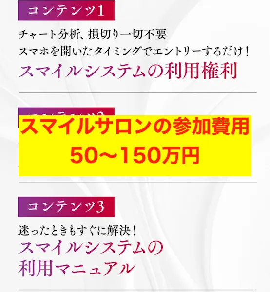 スマイルサロンの参加費用は50〜150万円