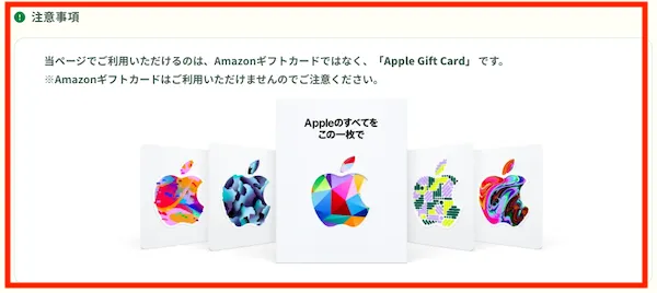支払い方法はアップルギフトカードのみ