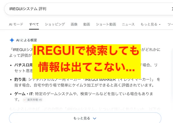 IREGUIシステムを検索したが情報がヒットしない