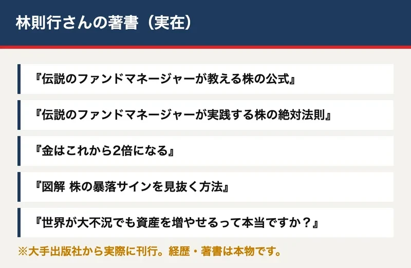 林則行が実際に出版している投資本の一覧を並べた図