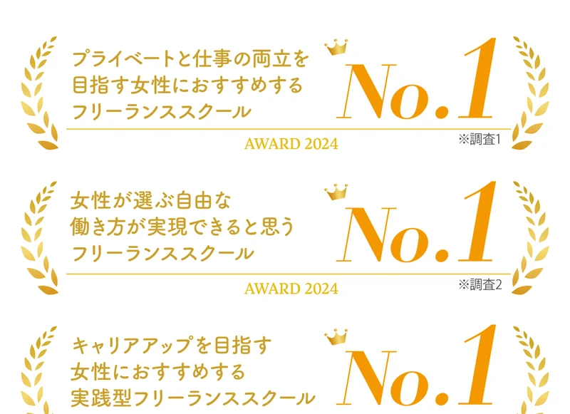 フリーランススクールNo.1など3つのNo.1バッジが並ぶリモラボの広告