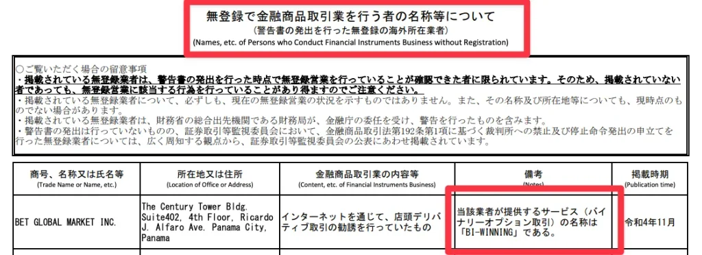 BI-WIININGに注意喚起