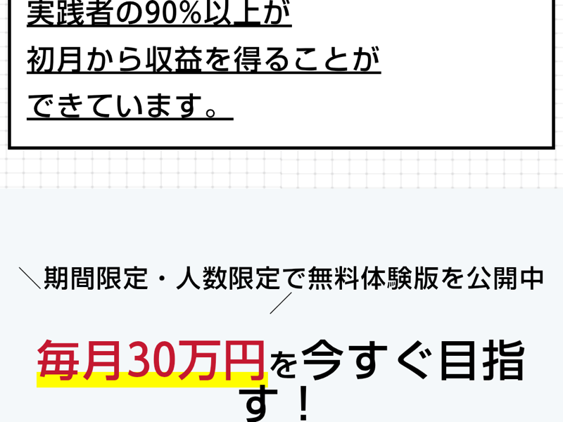 AIBOUが実践者の90%以上と毎月30万円を掲げる案内