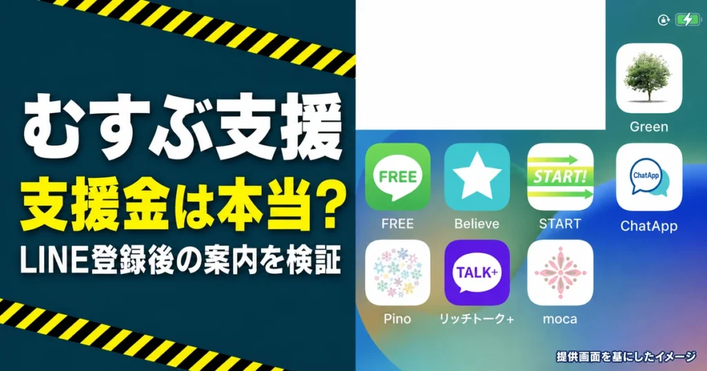 むすぶ支援の支援金とLINE登録後の案内を検証する記事のアイキャッチ